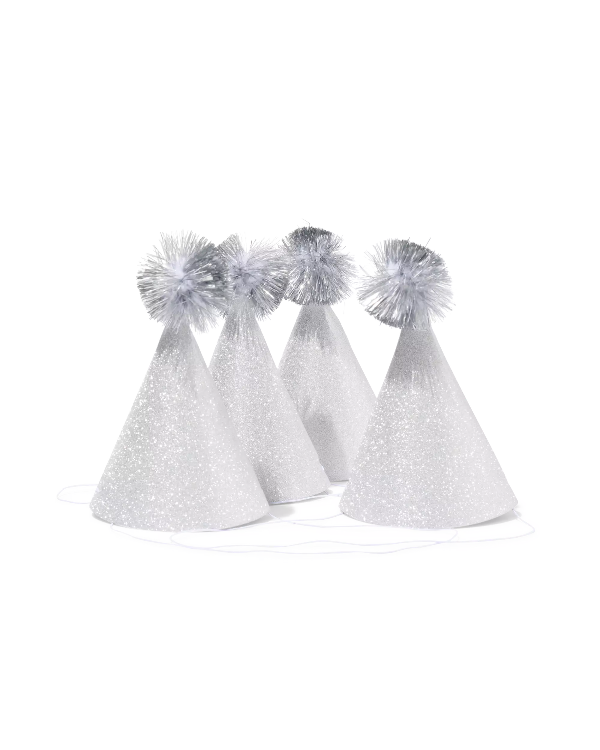 feesthoedjes pompon zilver - 4 stuks