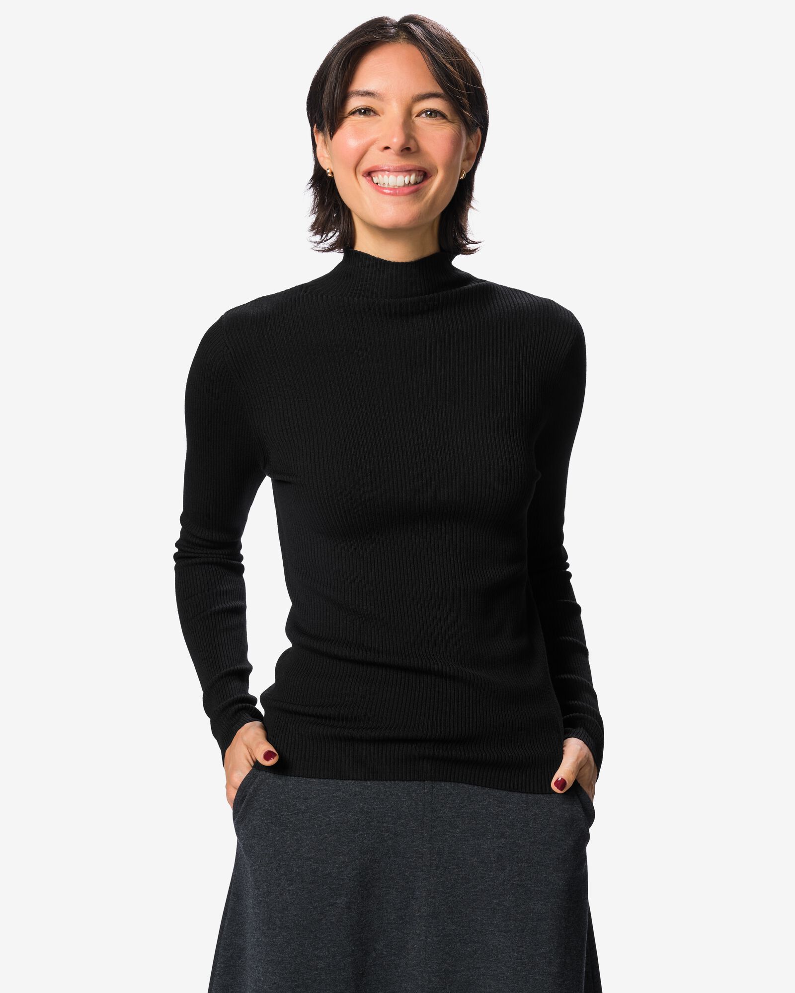 damestrui rib zwart zwart - 36216030BLACK - HEMA