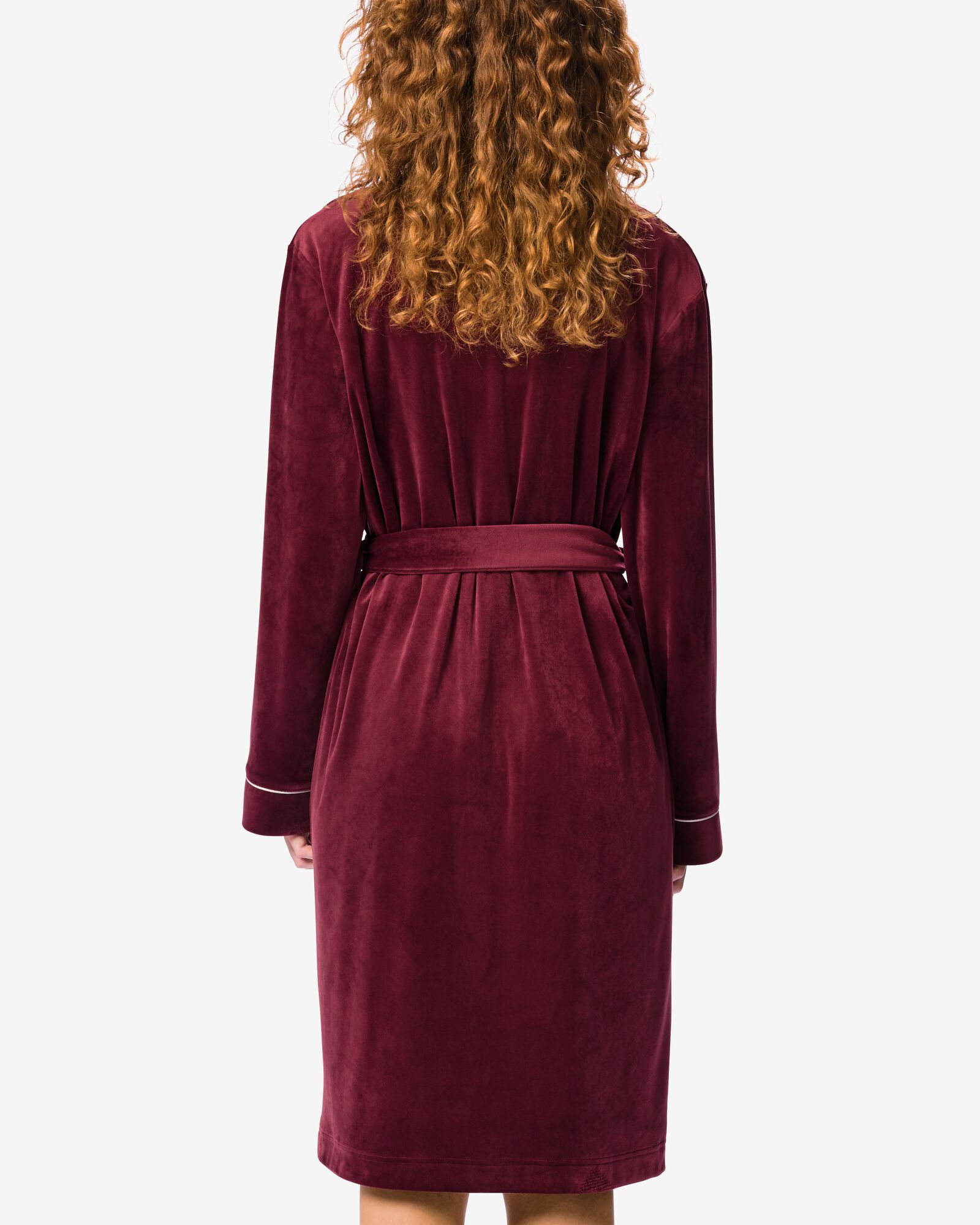 damesbadjas velours donkerrood donkerrood - 23400485DARKRED - HEMA