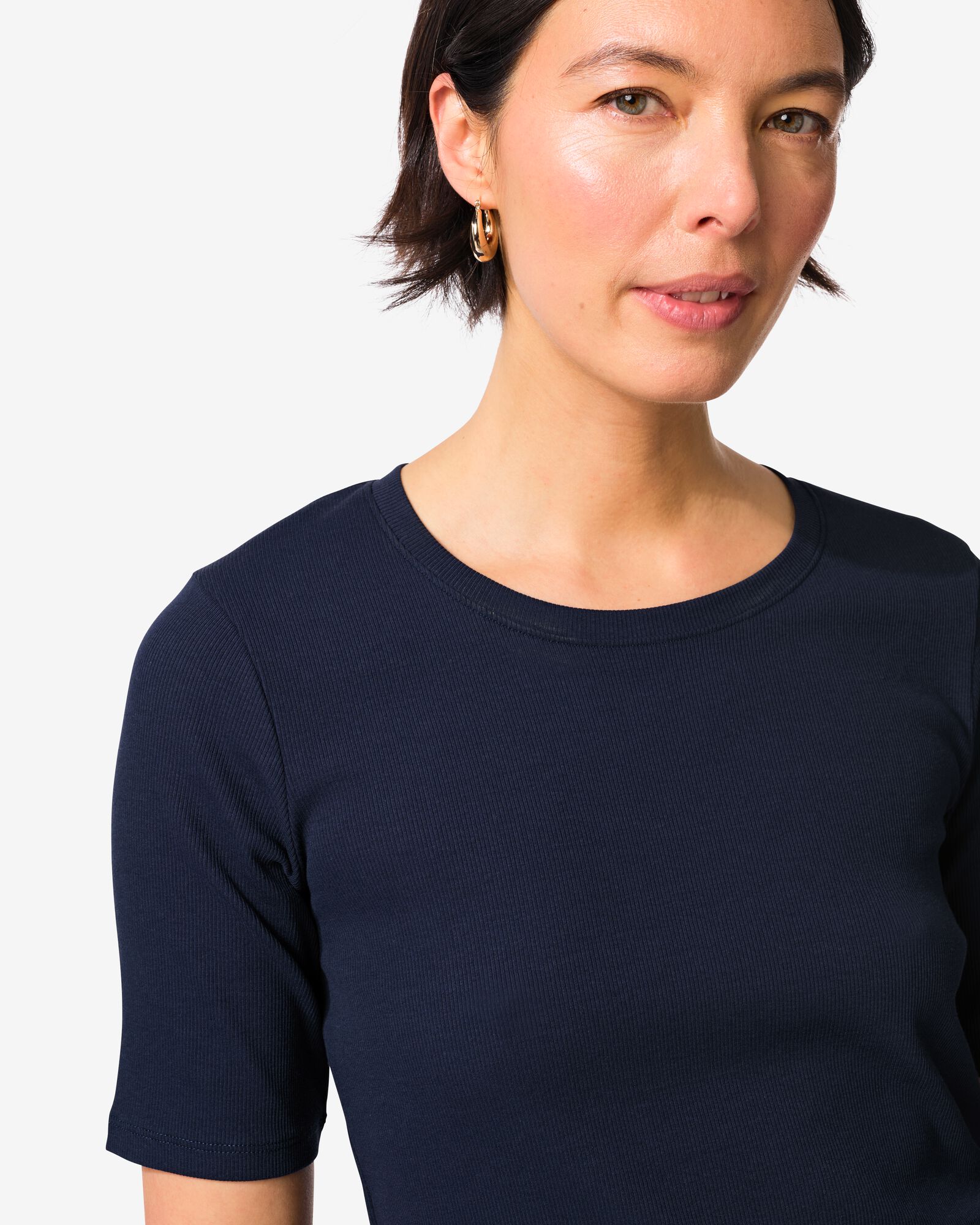 Damen-T-Shirt, normale Passform, gerippt dunkelblau dunkelblau - 36310720DARKBLUE - HEMA