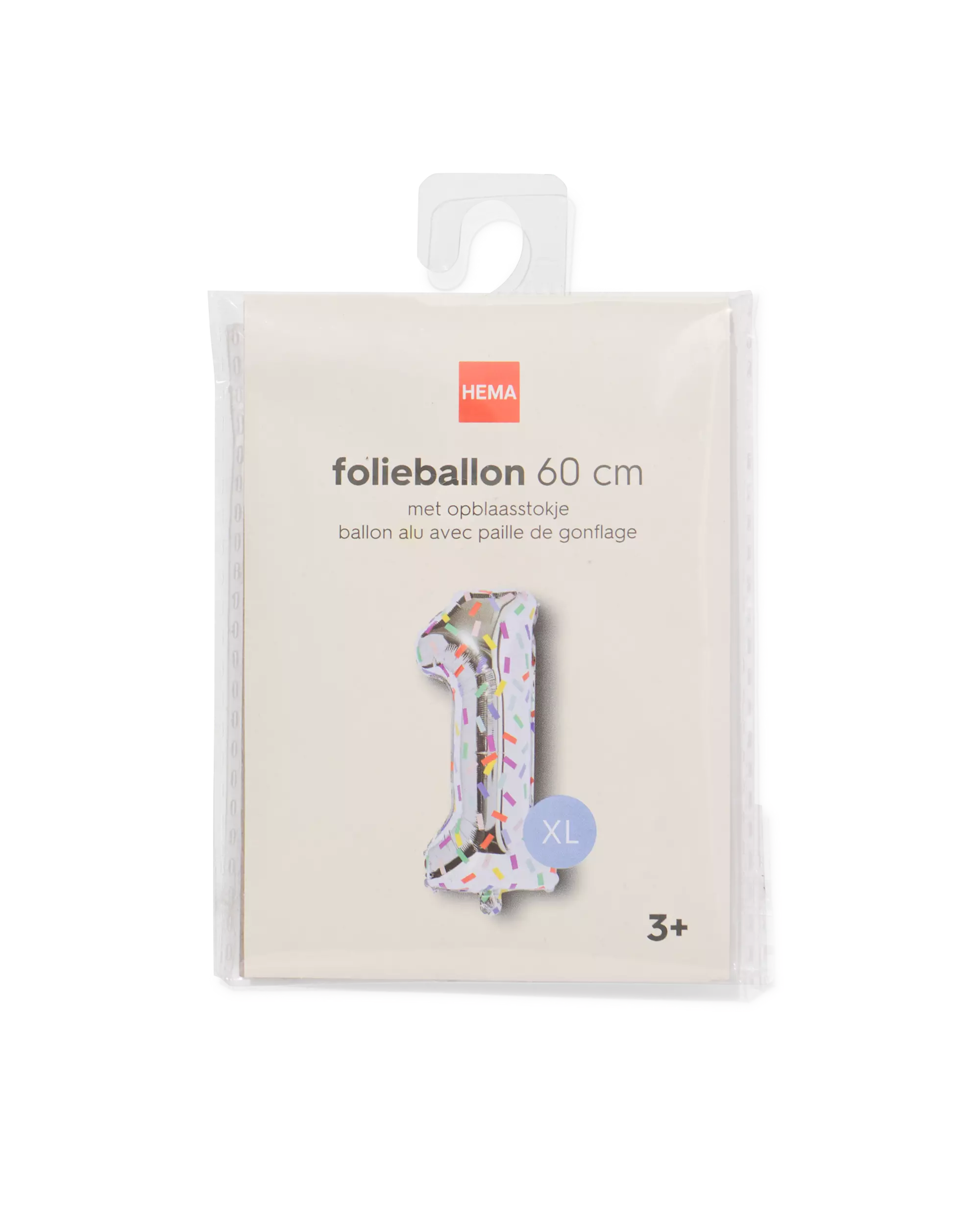 folieballon cijfer 1 60cm confetti