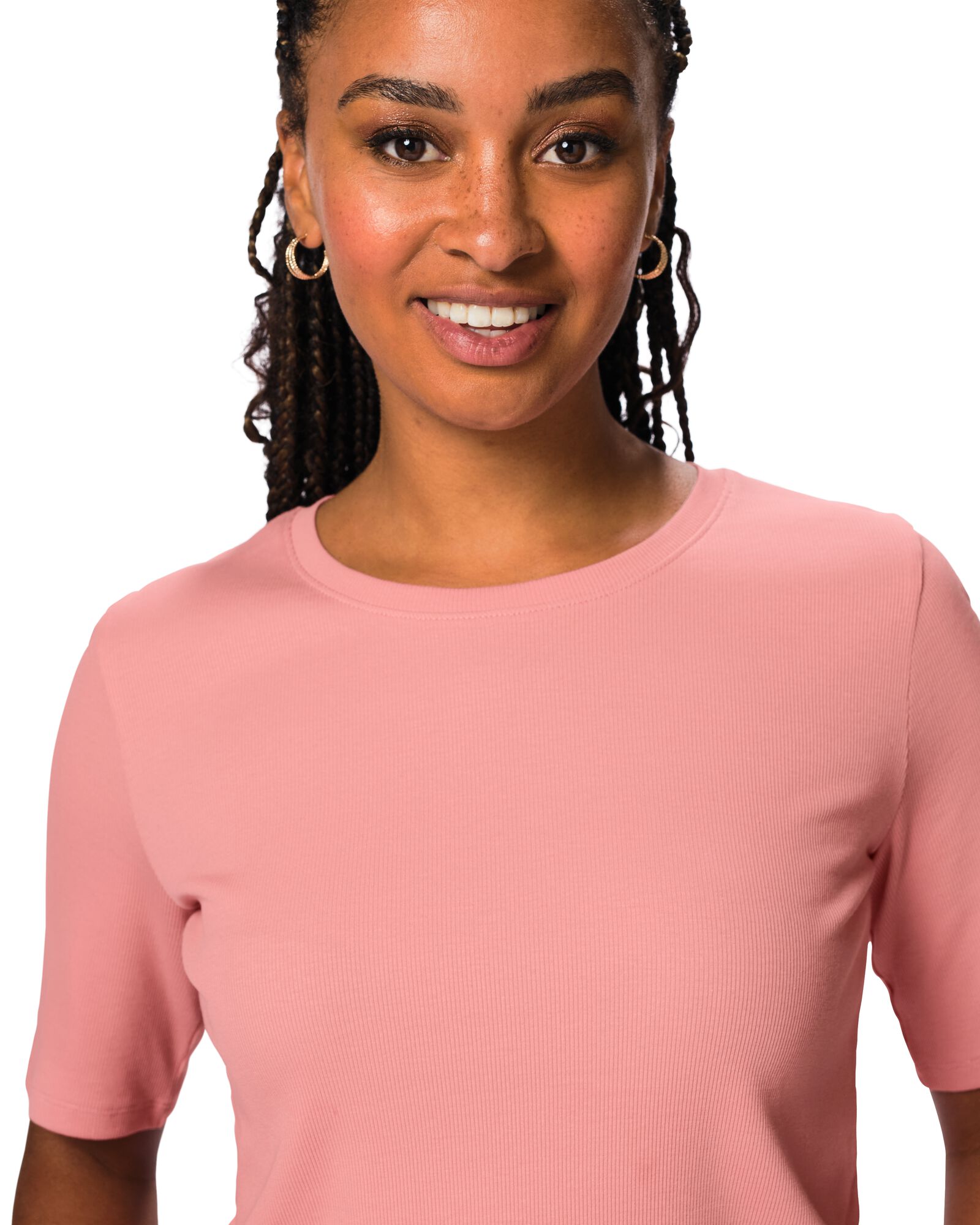 Damen-T-Shirt, Regular Fit, gerippt rosa rosa - 36306650PINK - HEMA
