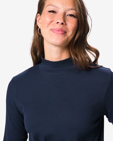 dames T-shirt Clara regular fit rib donkerblauw donkerblauw - 36306390DARKBLUE - HEMA