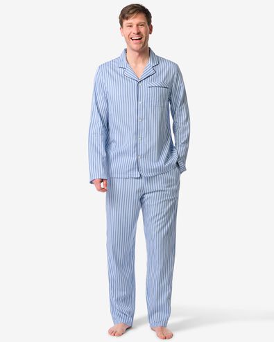 Herren-Pyjama Palle, Popeline, gestreift mittelblau - 23686210MIDBLUE - HEMA