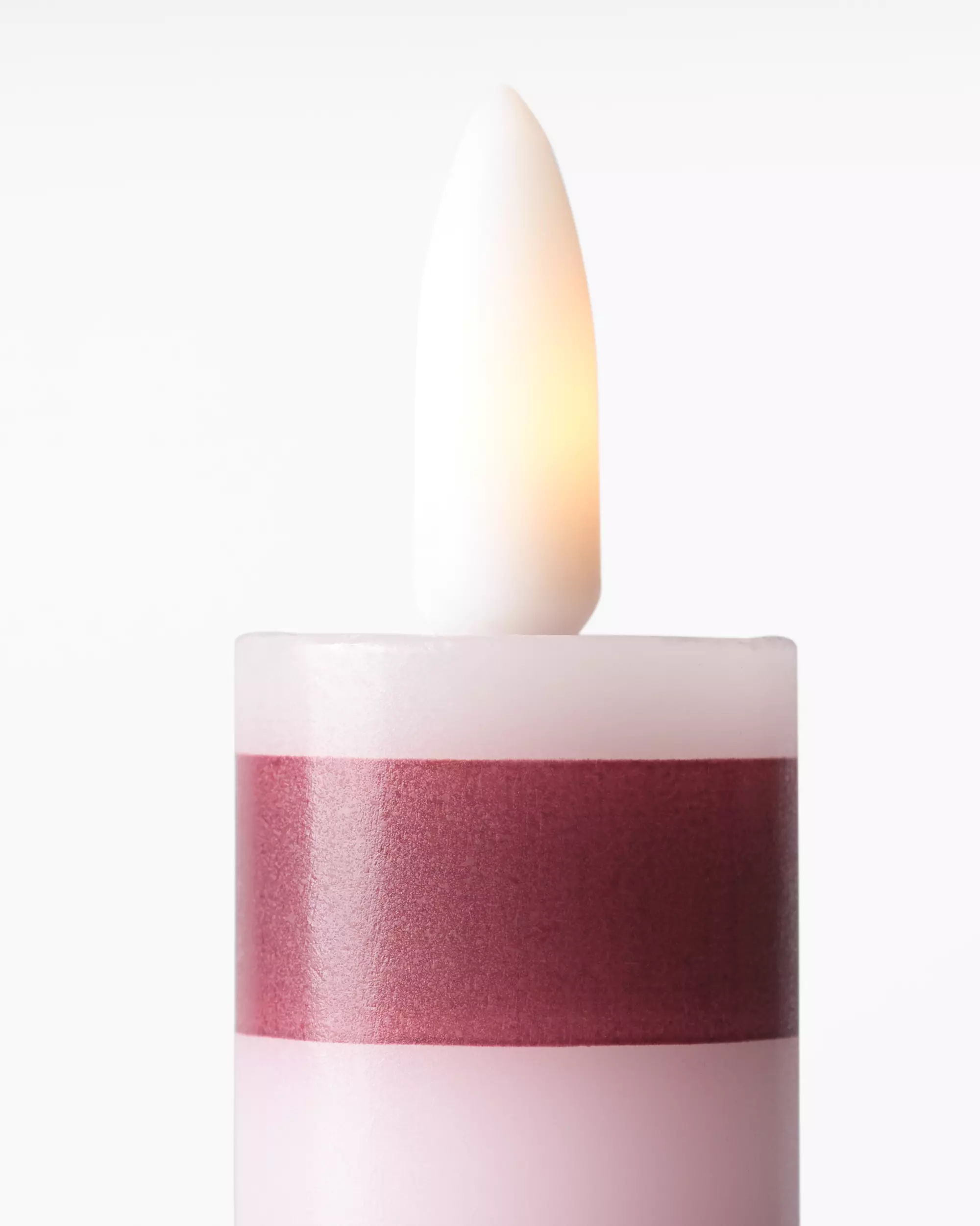 bougie longue LED ⌀2,5 x 18,4 cm, rayures rose-aubergine