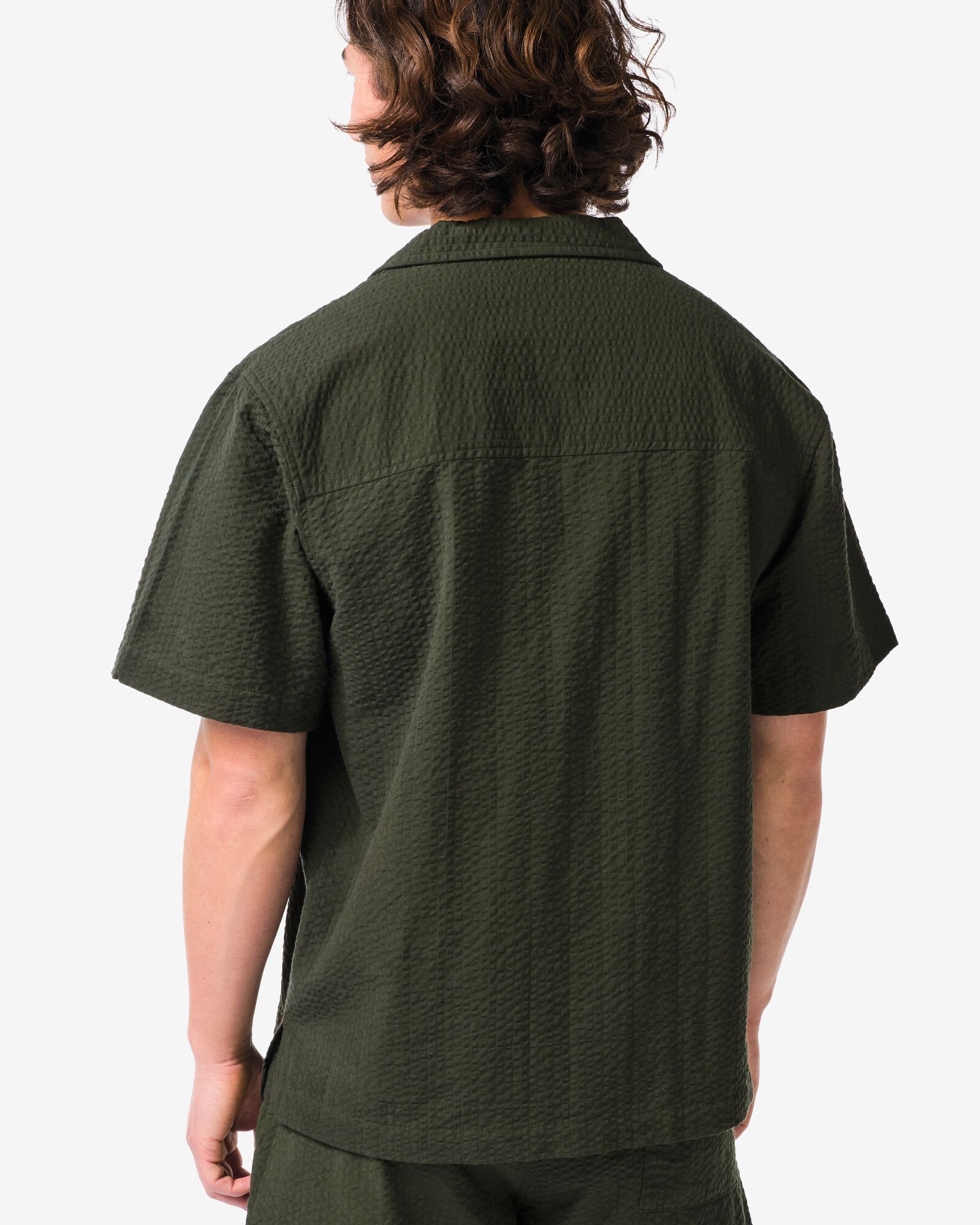 herenoverhemd Sep seersucker donkergroen donkergroen - 2132320DARKGREEN - HEMA
