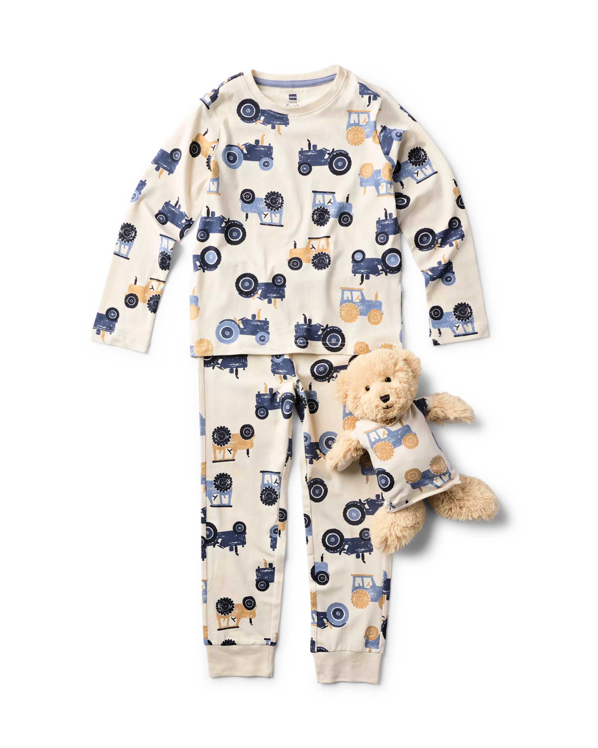 kinderpyjama tractors met poppenpyjama
