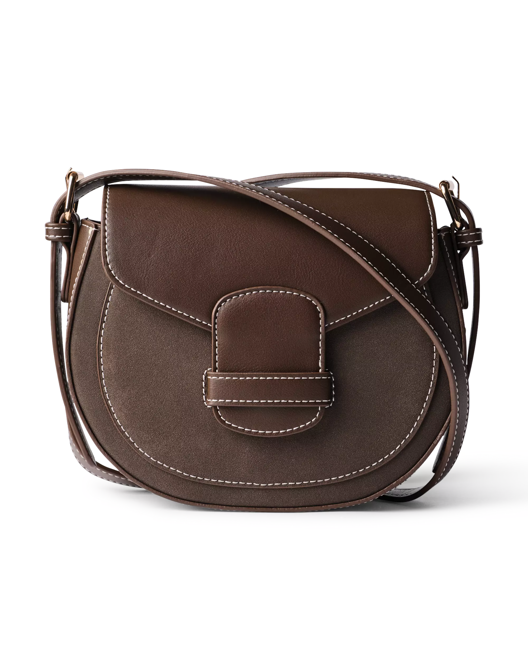 sac besace femme marron foncé avec surpiqûres