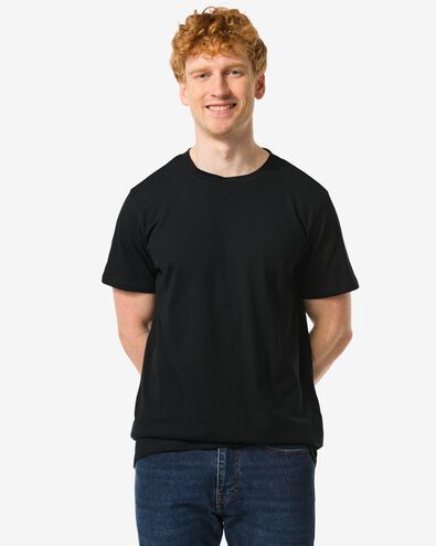 heren t-shirt regular fit o-hals extra lang - 2 stuks zwart zwart - 34277070BLACK - HEMA