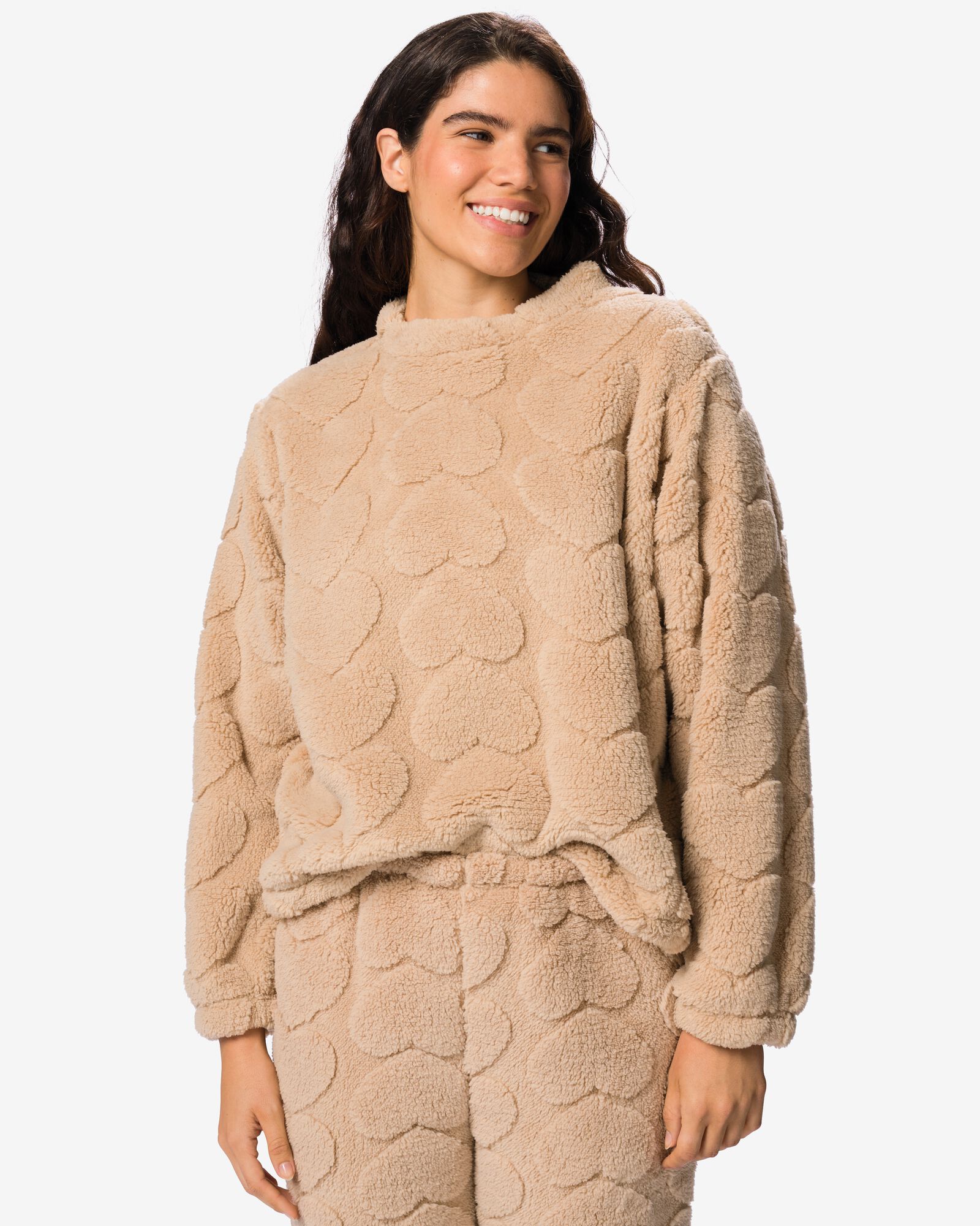 haut femme pelucheux c&oelig;urs marron clair marron clair - 23401333LIGHTBROWN - HEMA