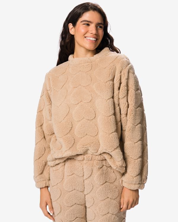 haut femme pelucheux c&oelig;urs marron clair marron clair - 23401333LIGHTBROWN - HEMA
