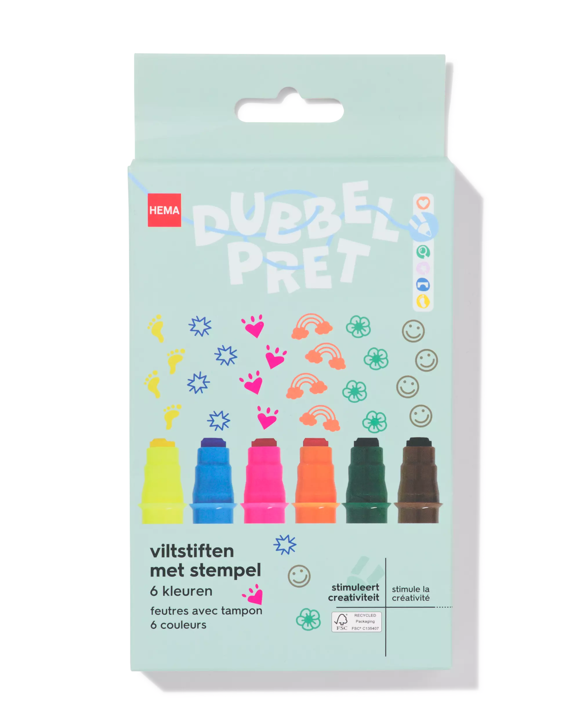 Fasermaler mit Stempel – 6 Stück