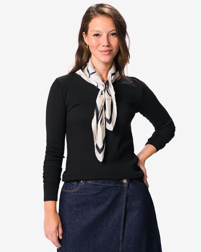 dames T-shirt Clara rib katoen zwart zwart - 36307760BLACK - HEMA