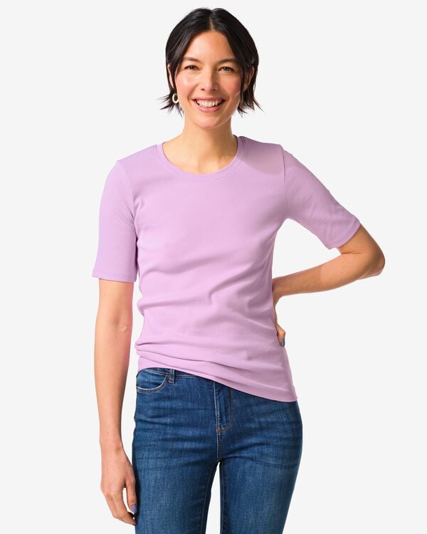 t-shirt femme coupe classique c&ocirc;tel&eacute; lilas lilas - 36310760LILAC - HEMA