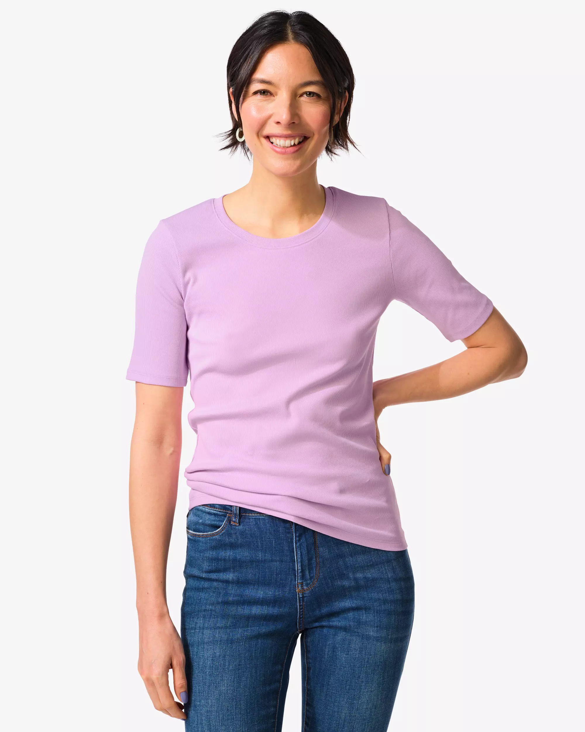 Damen-T-Shirt, normale Passform, gerippt