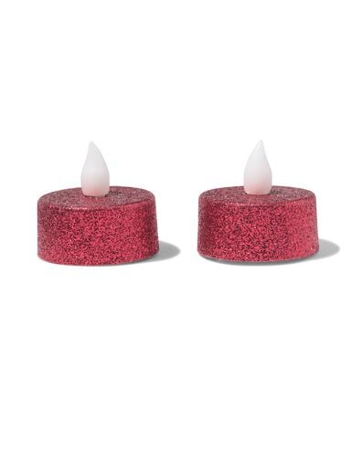 LED-Teelichter, ⌀ 3,8 &times; 3,6 cm, Rot mit Glitzer &ndash; 2 St&uuml;ck - 25500177 - HEMA