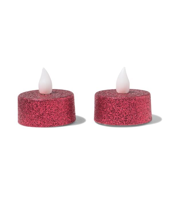 bougies chauffe-plat led ⌀3,8 x 3,6 cm paillet&eacute;es rouges - lot de 2 - 25500177 - HEMA