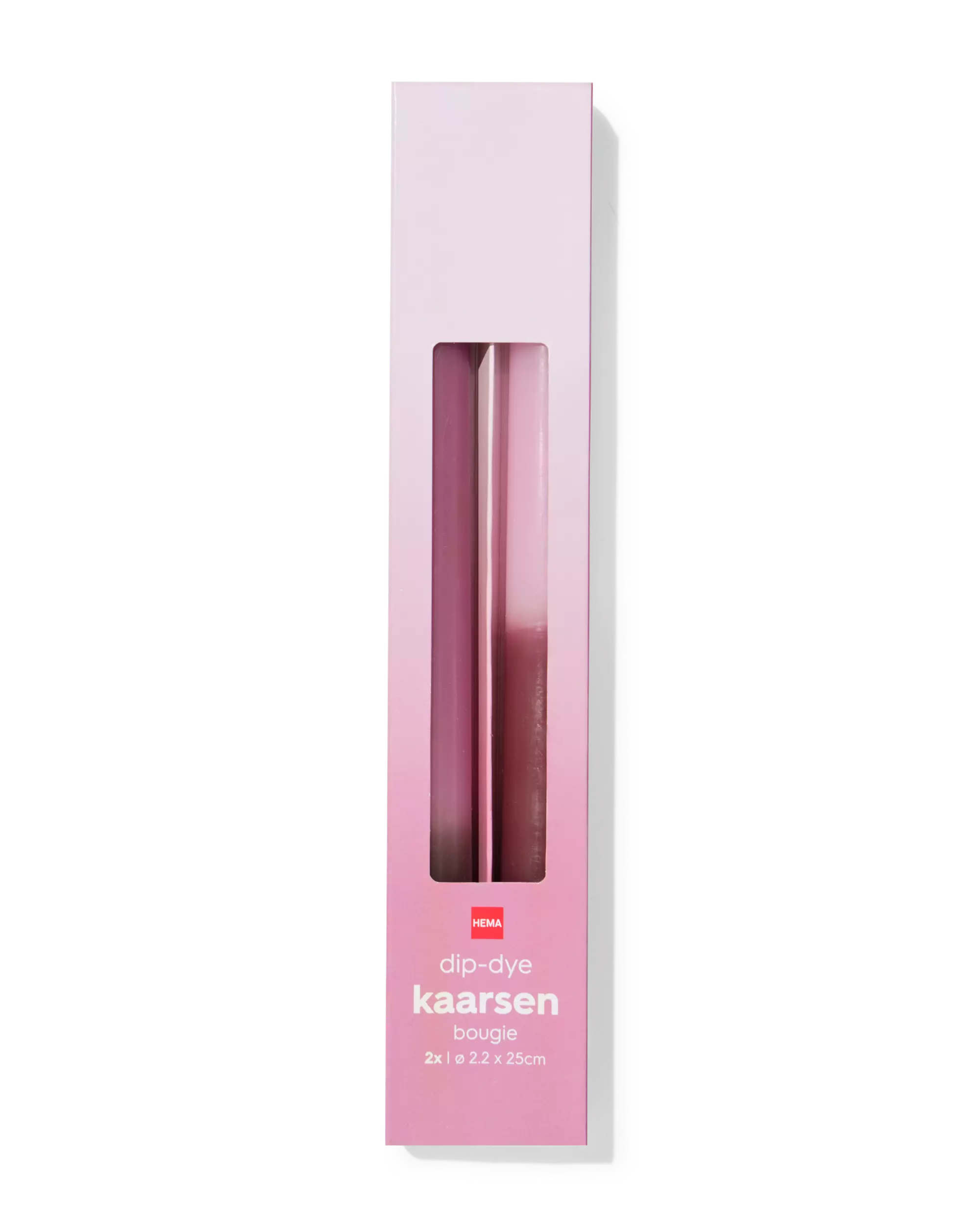 bougies longues ⌀2,2x25cm dégradé de couleurs rose - 2 pièces