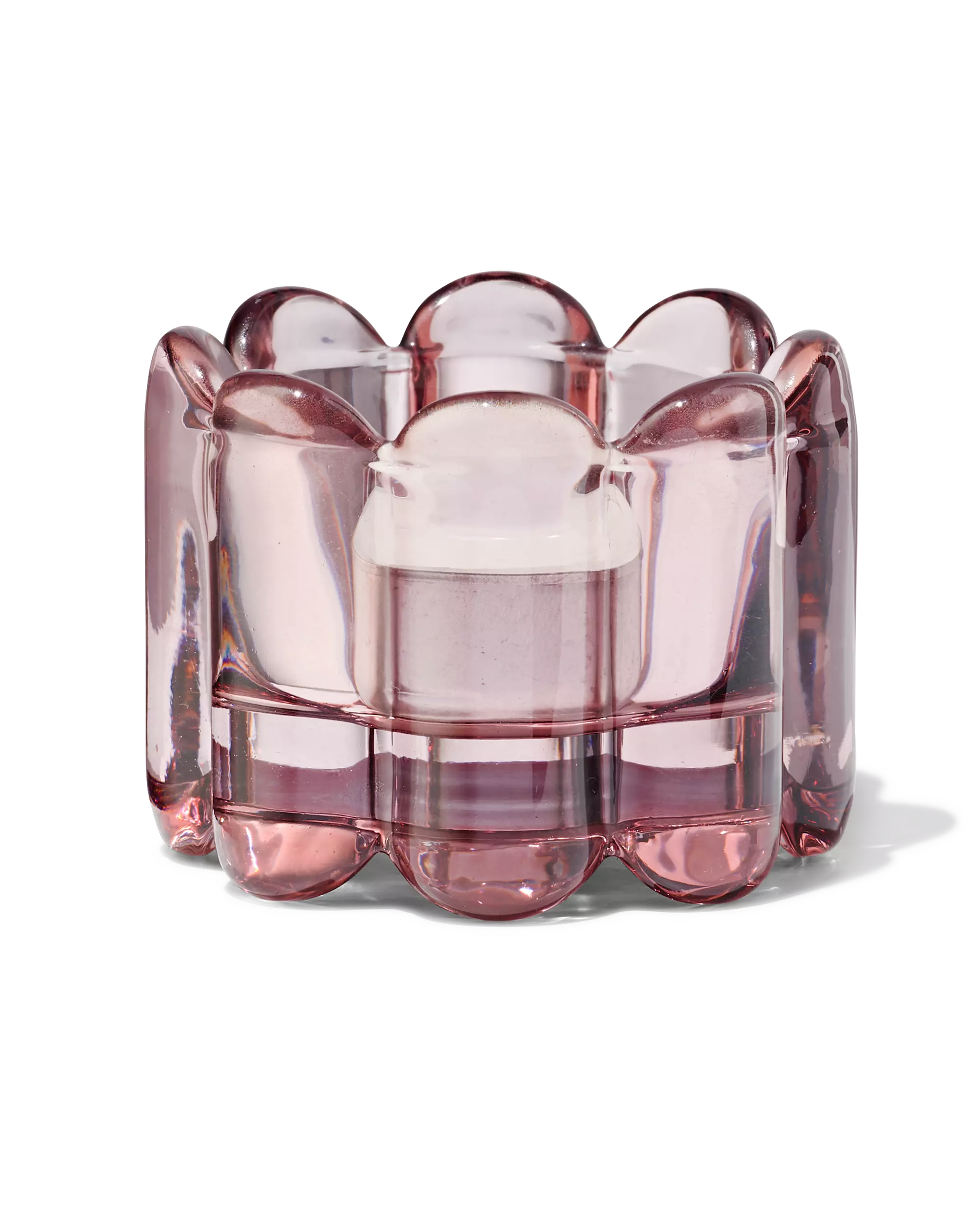 photophore en verre nervuré rose