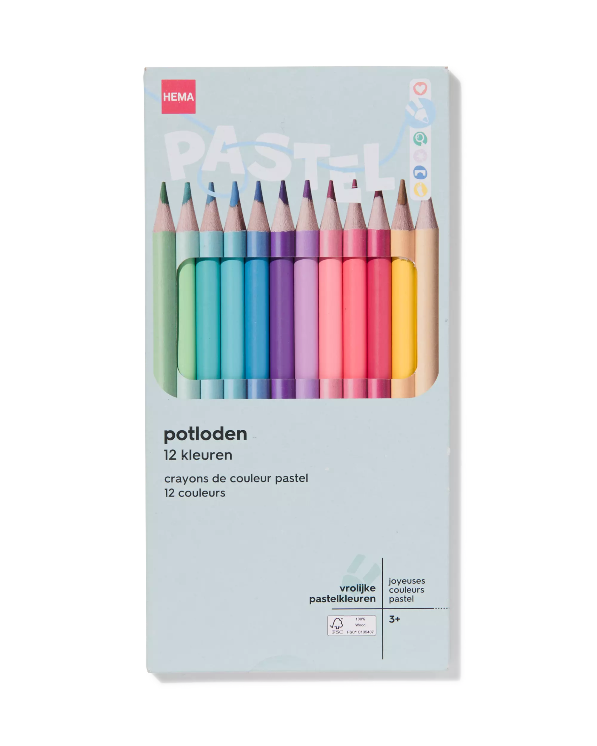 12 crayons de couleur pastel