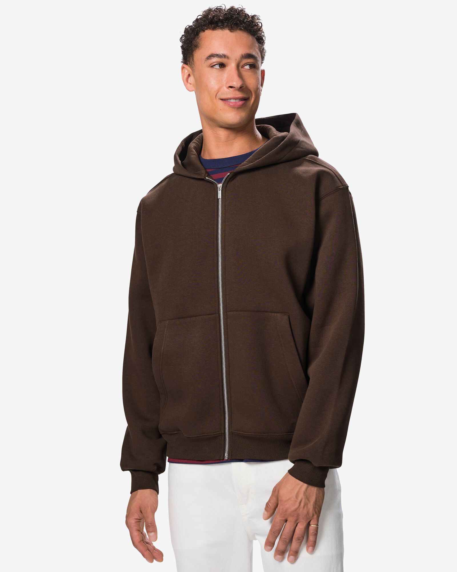 herenvest sweatstof donkerbruin donkerbruin - 2101030DARKBROWN - HEMA