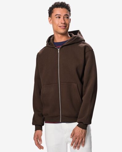 herenvest sweatstof donkerbruin donkerbruin - 2101030DARKBROWN - HEMA