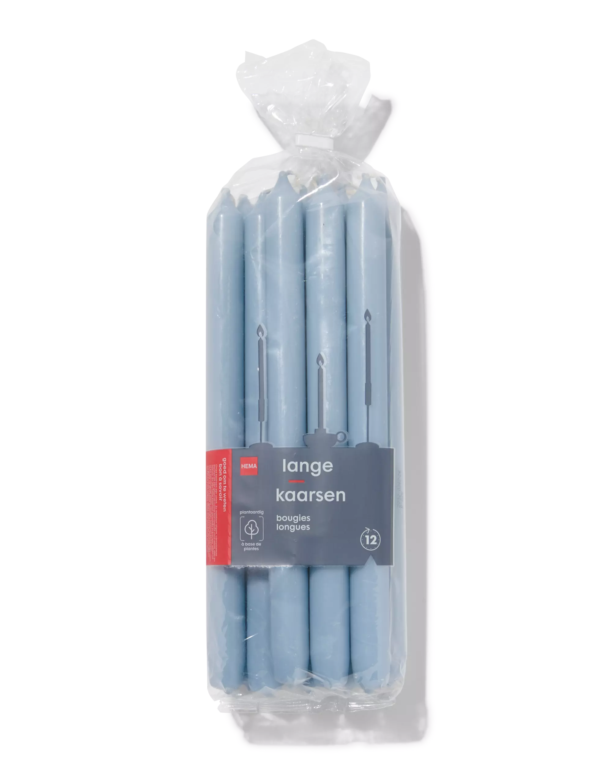 12er-Pack lange Haushaltskerzen, Ø 2.2 x 29 cm, hellblau