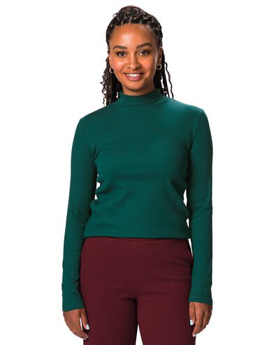 dames T-shirt Clara regular fit rib zeegroen zeegroen - 36306420SEAGREEN - HEMA