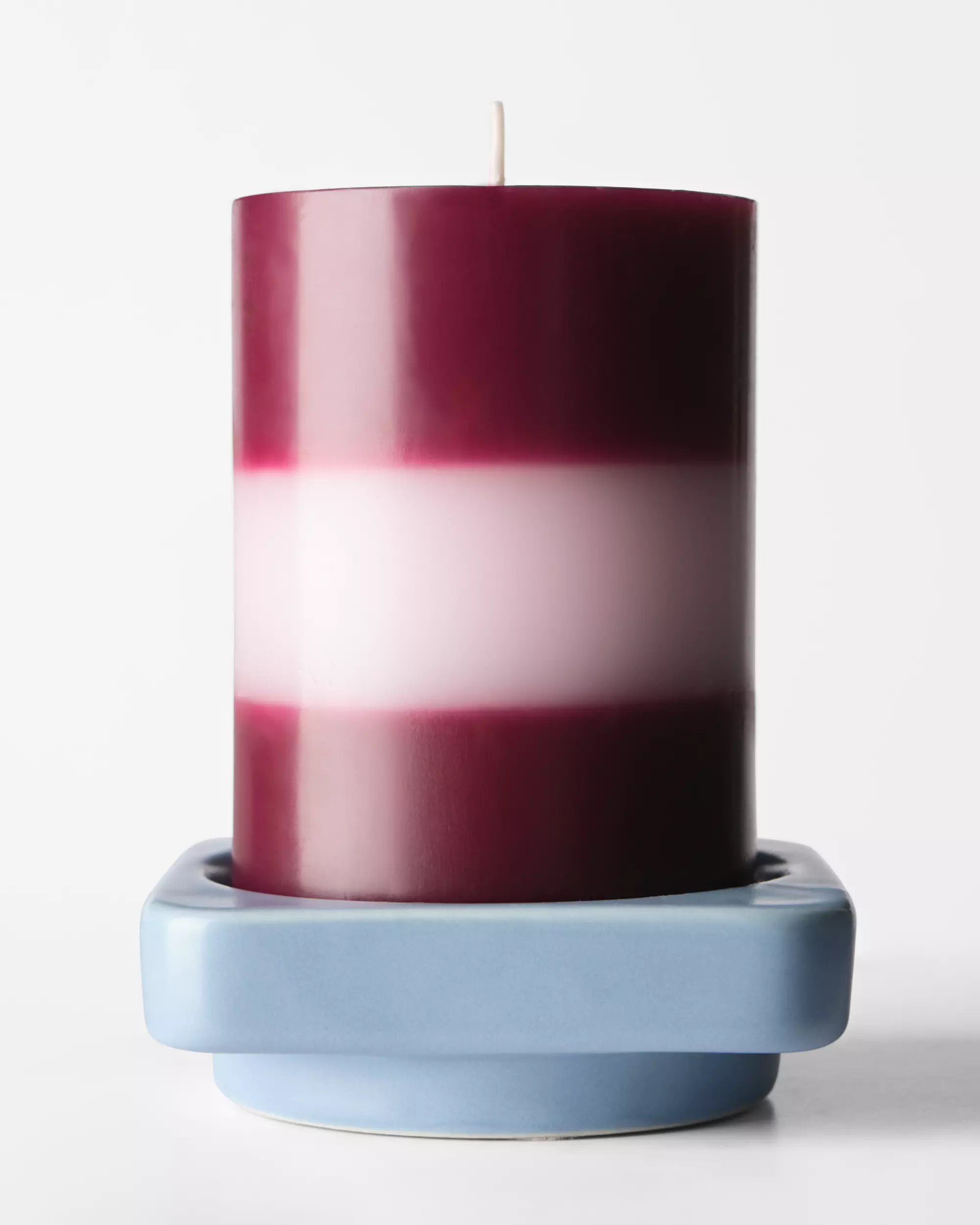 bougies cylindriques ⌀7x10cm rayures rose-aubergine