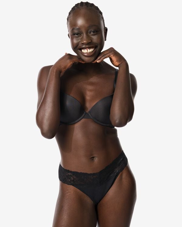string femme coton avec dentelle noir noir - 19650090BLACK - HEMA