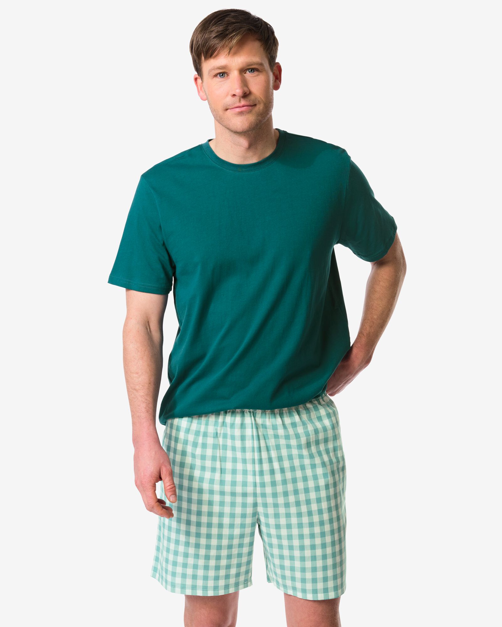 pyjashort homme Philip jersey carreaux vert moyen - 23686220MIDGREEN - HEMA
