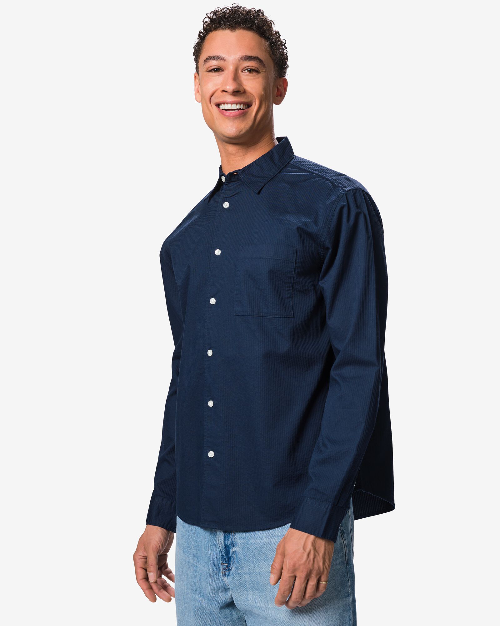 chemise homme Maurice seersucker bleu fonc&eacute; bleu fonc&eacute; - 2140240DARKBLUE - HEMA