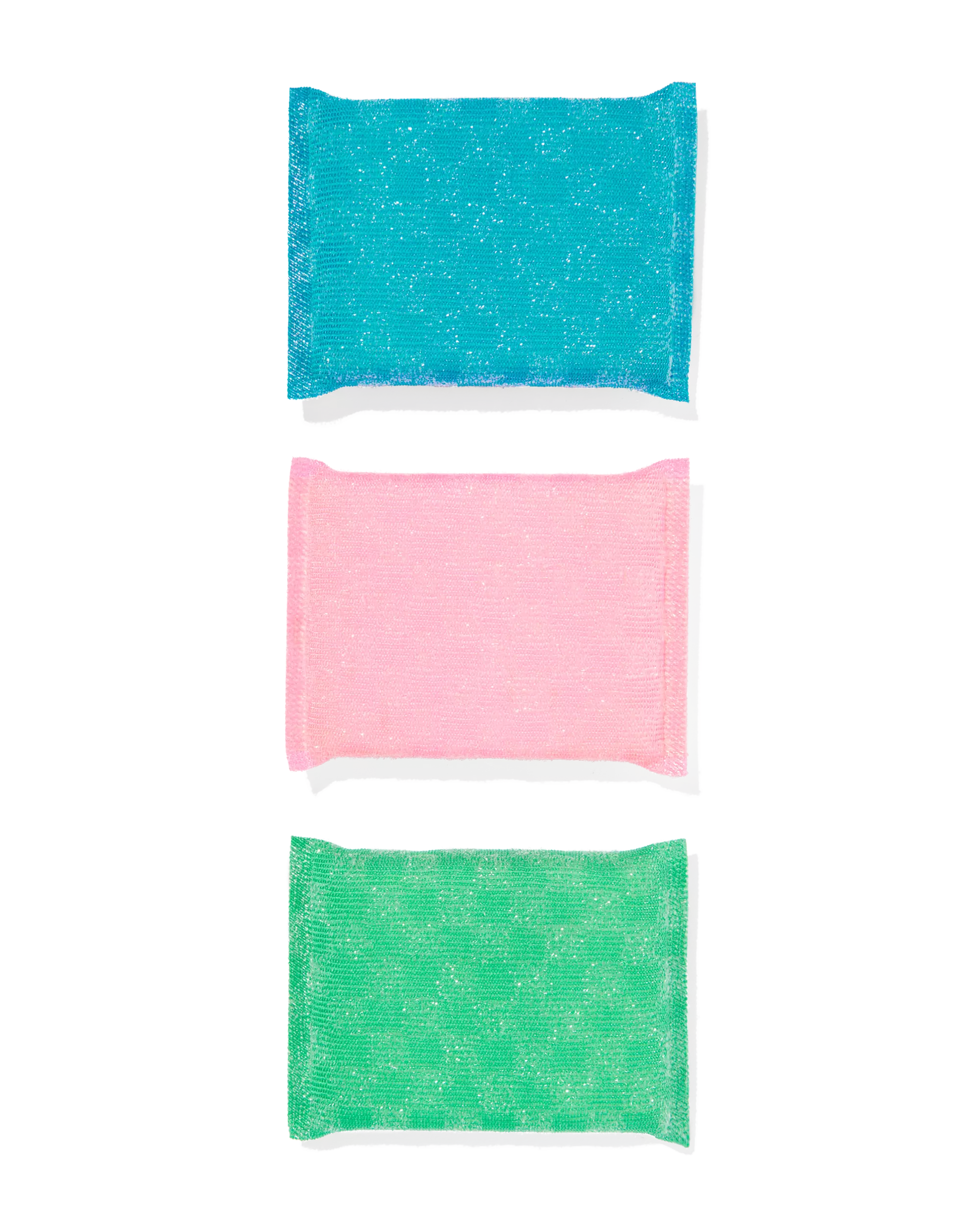 3 éponges lavables vert/rose/bleu 9x12x2