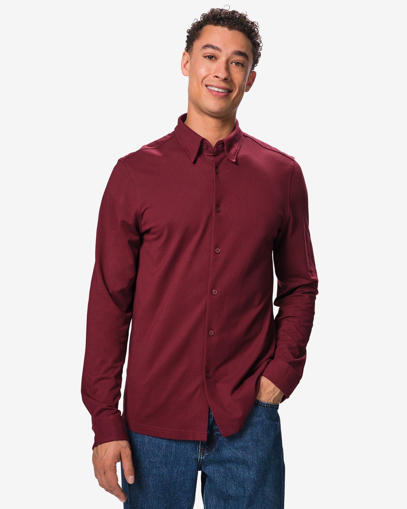 chemise homme Billy piqu&eacute;e rouge fonc&eacute; rouge fonc&eacute; - 2101880DARKRED - HEMA