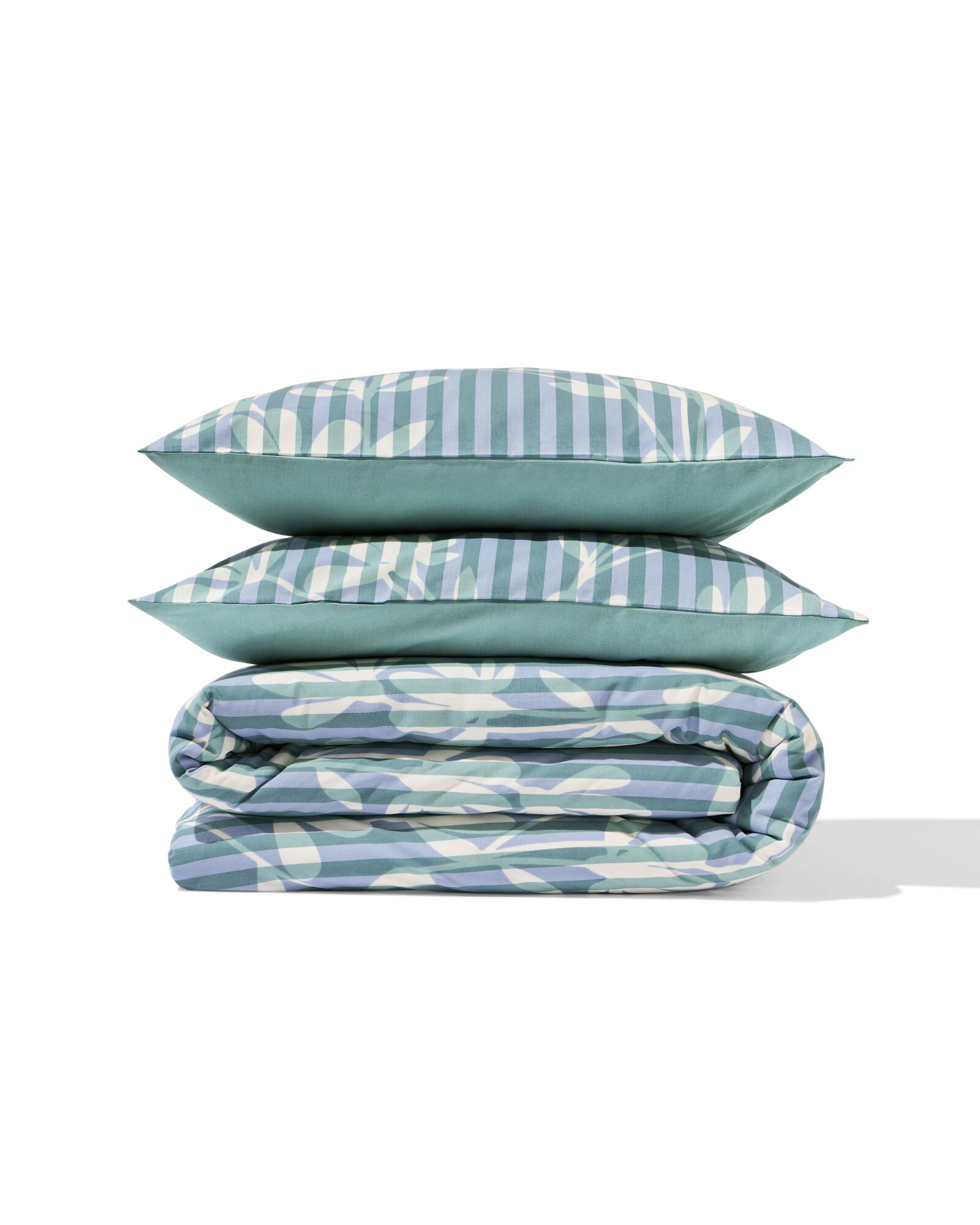 housse de couette 200x200/220cm coton doux ray&eacute; vert-bleu - 5720205 - HEMA