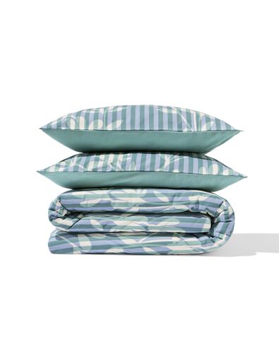 housse de couette 200x200/220cm coton doux ray&eacute; vert-bleu - 5720205 - HEMA