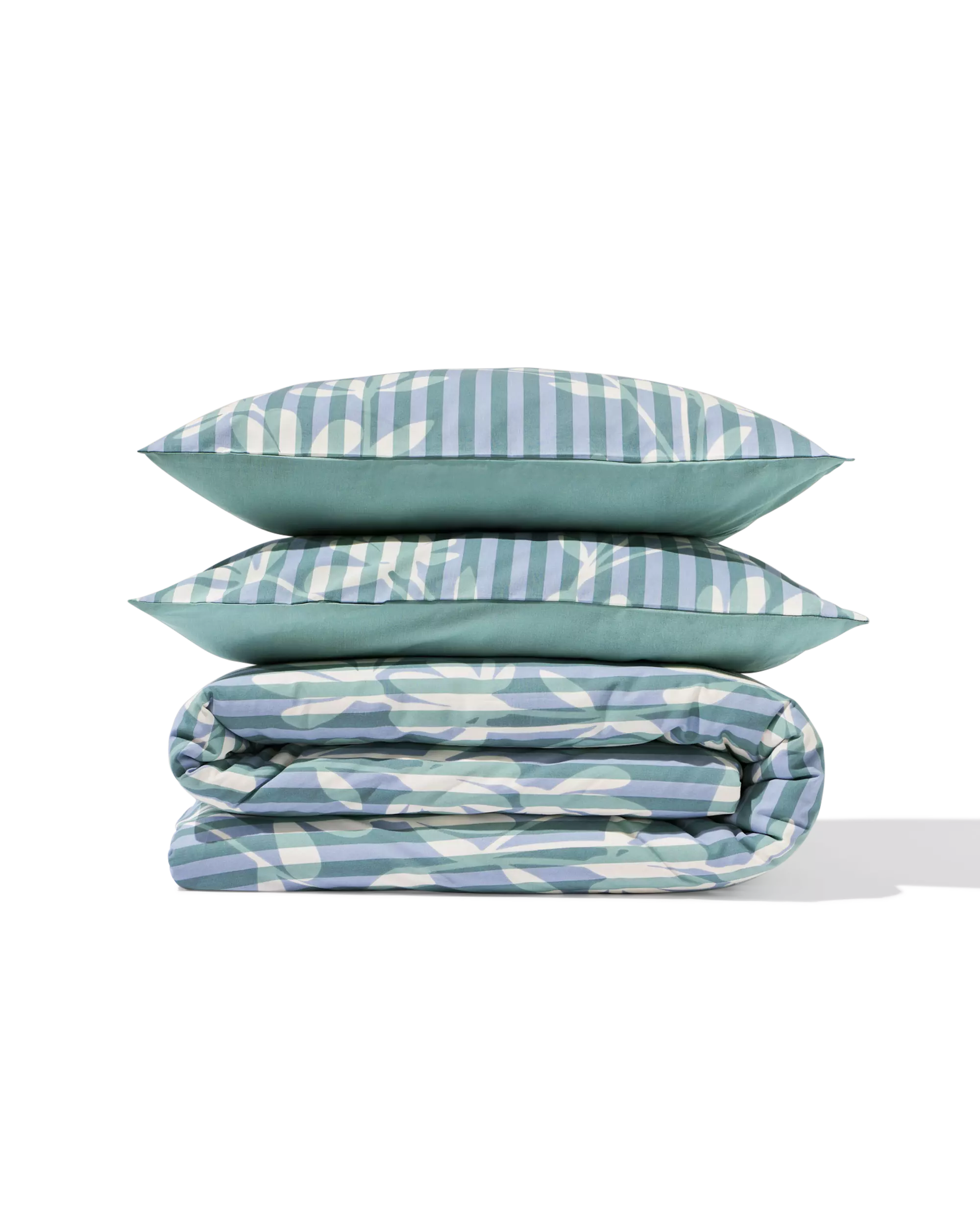 housse de couette 200x200/220cm coton doux rayé vert-bleu