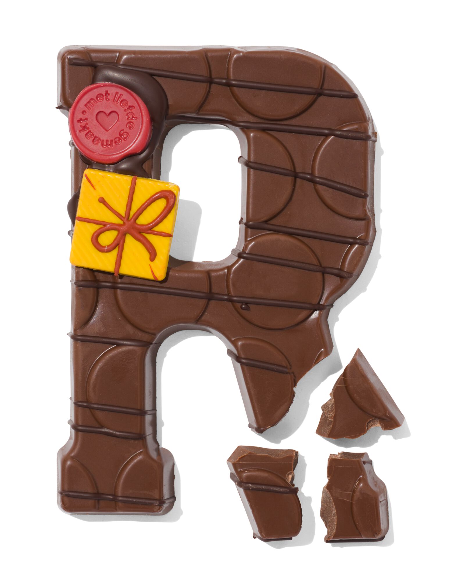 Lettre en chocolat d&eacute;cor&eacute;e &agrave; la main lait R 180g R lait - 24427418 - HEMA
