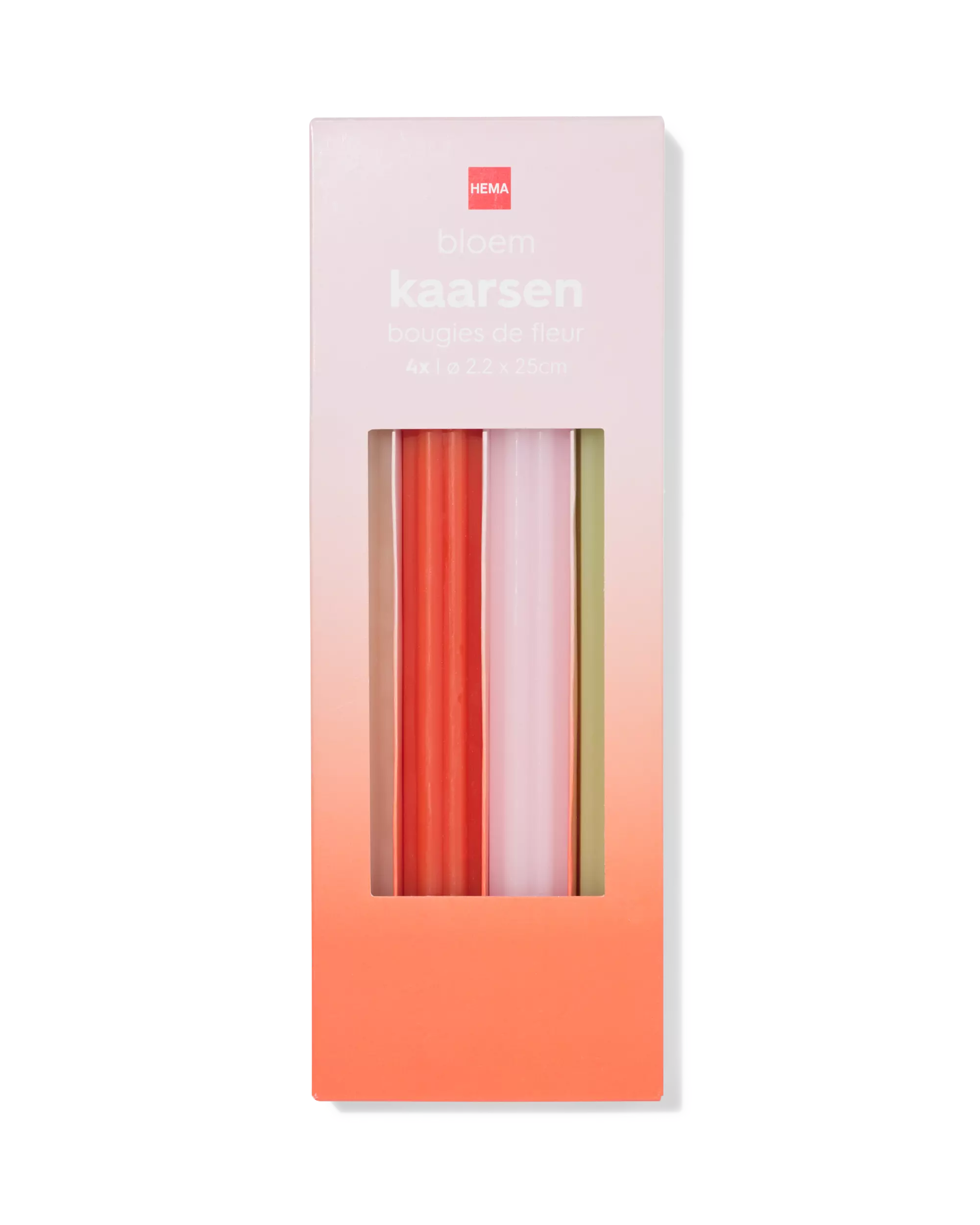 bougies longues ⌀2,2x25cm en forme de fleur orange-rose - 4 pièces