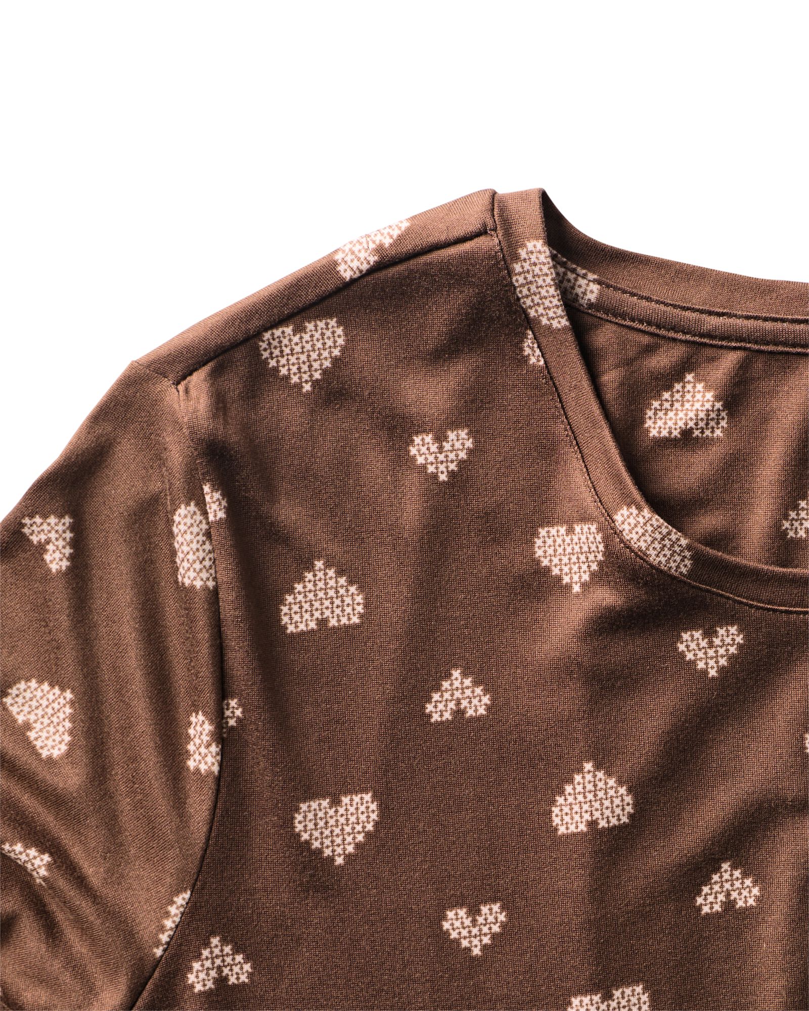 chemise de nuit femme tissu bross&eacute; micro c&oelig;urs marron marron - 23401814BROWN - HEMA