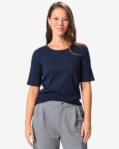 Damen-T-Shirt, gerippt, Baumwolle dunkelblau dunkelblau - 36307750DARKBLUE - HEMA