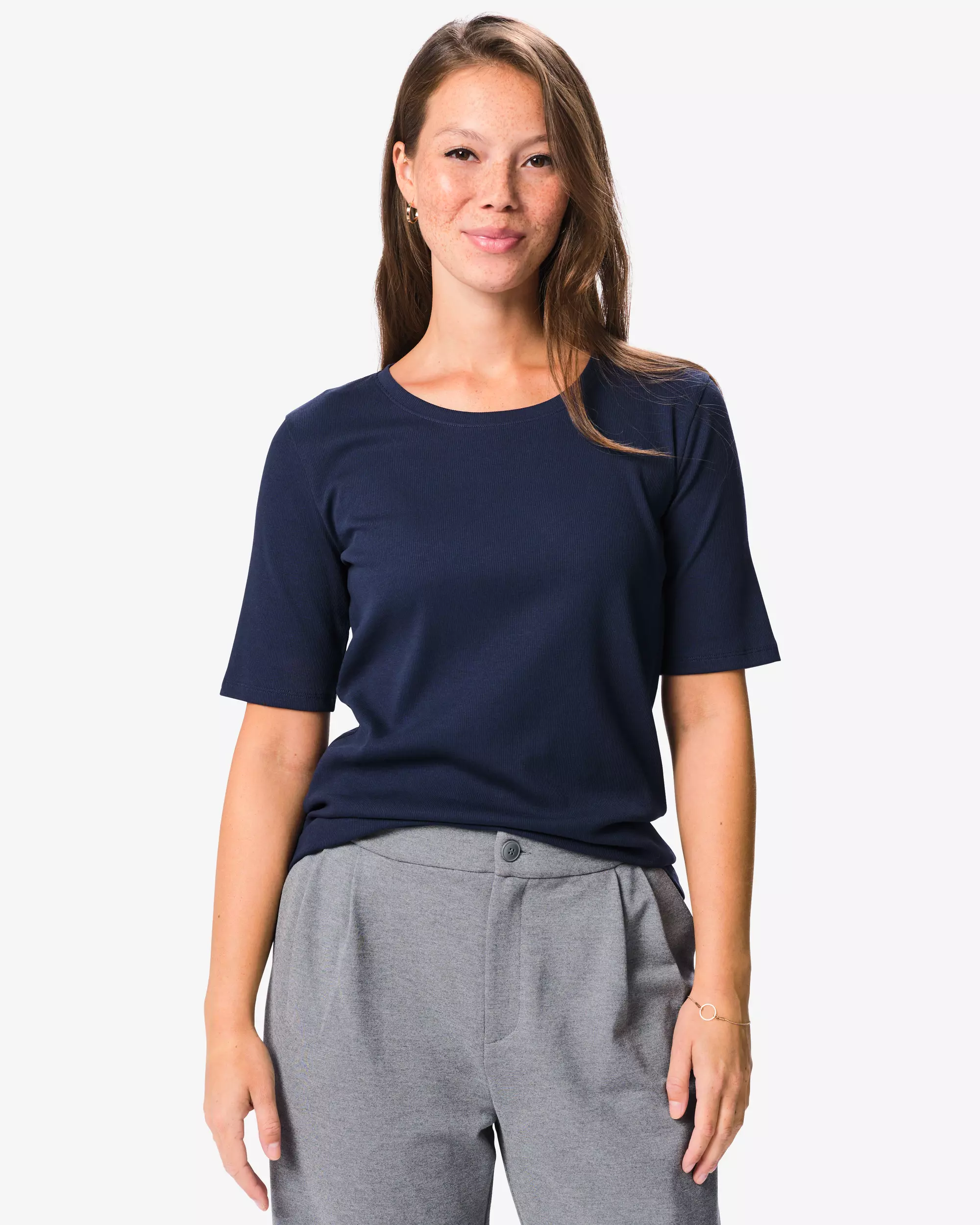 dames T-shirt rib katoen