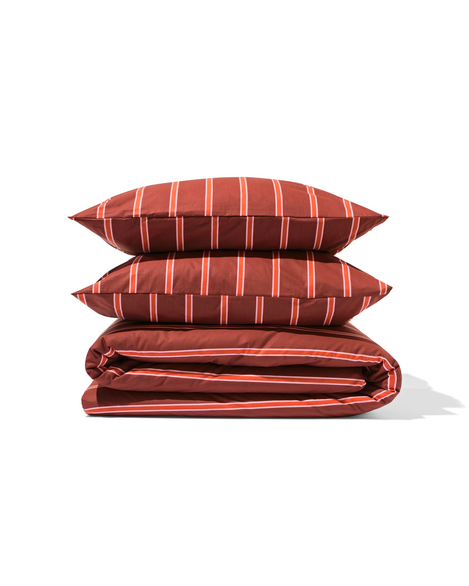 housse de couette 200x200/220cm coton doux ray&eacute; marron - 5720196 - HEMA