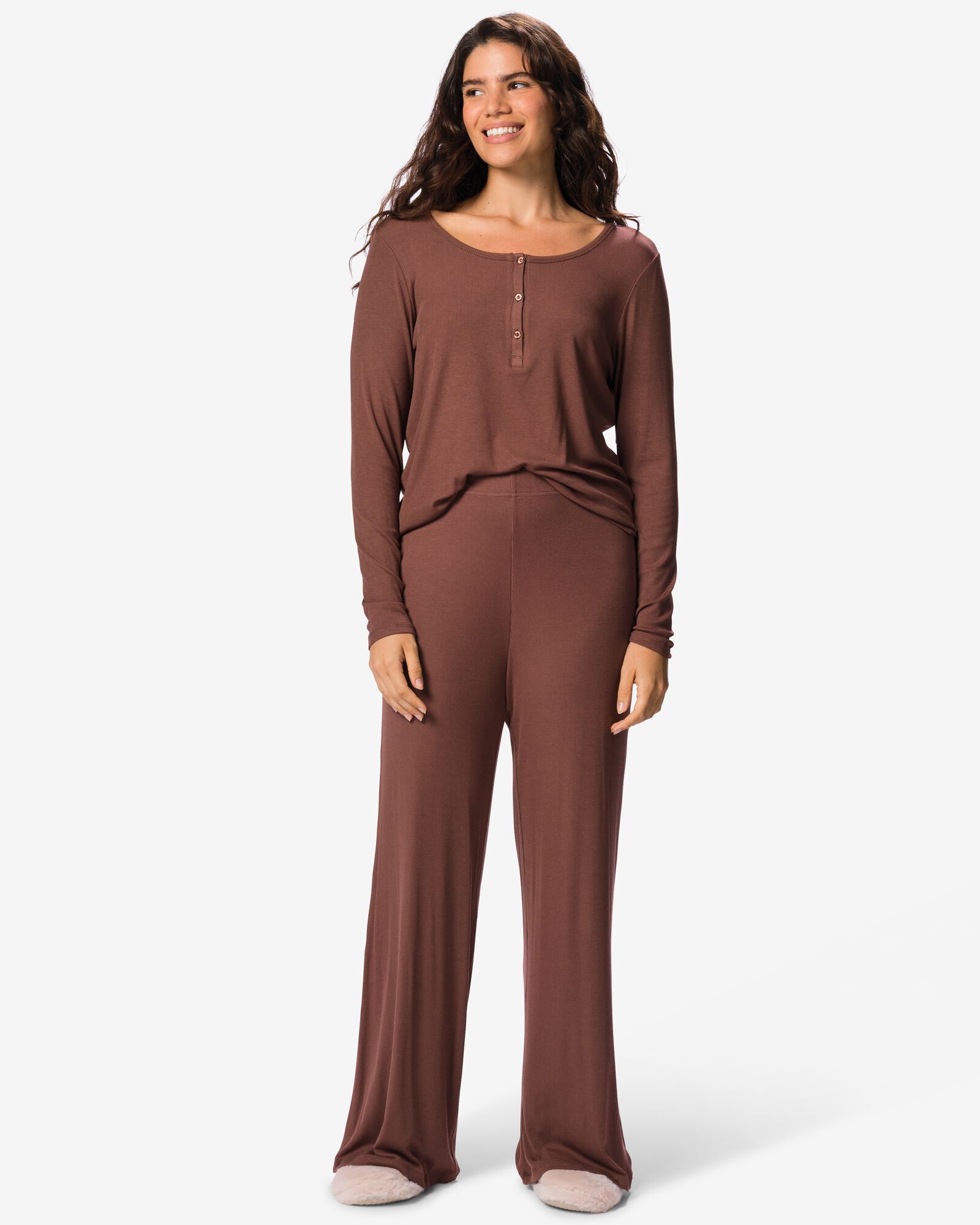 pyjama femme modal c&ocirc;tel&eacute; marron marron - 23401143BROWN - HEMA