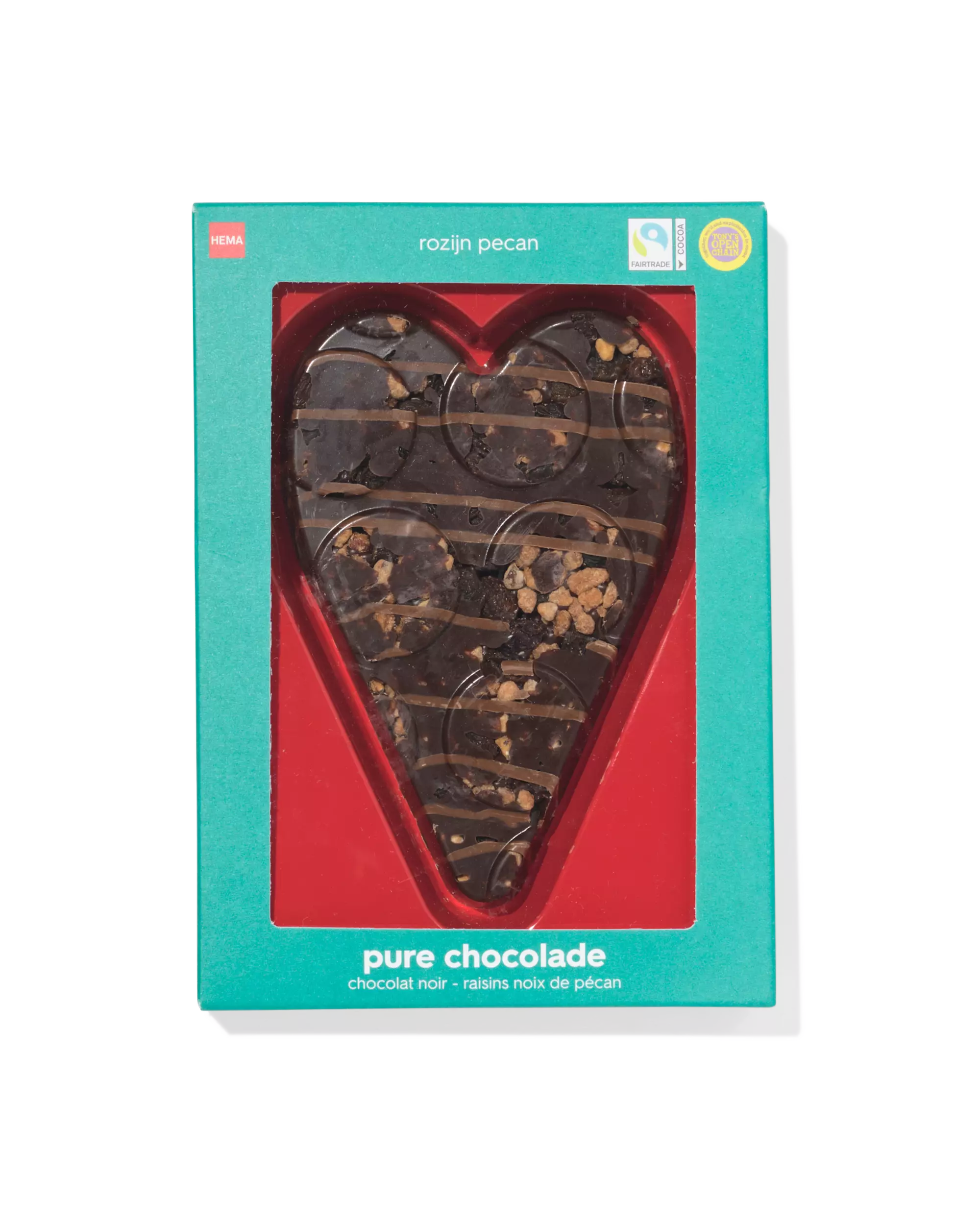 chocoladehart puur pecan rozijn 125g