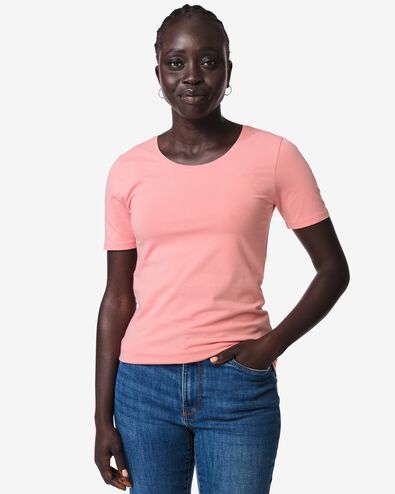 t-shirt femme jersey slim fit col en o rose rose - 36305570PINK - HEMA