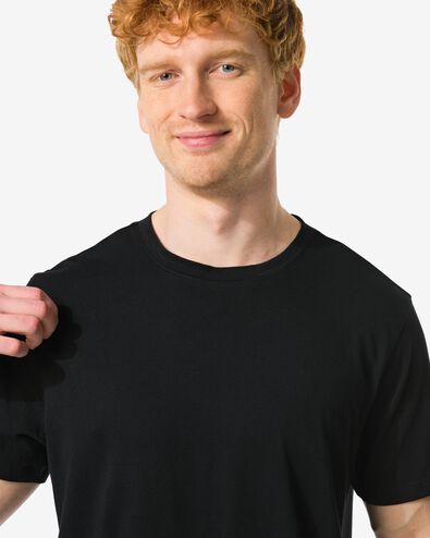 heren t-shirt regular fit o-hals extra lang - 2 stuks zwart zwart - 34277070BLACK - HEMA