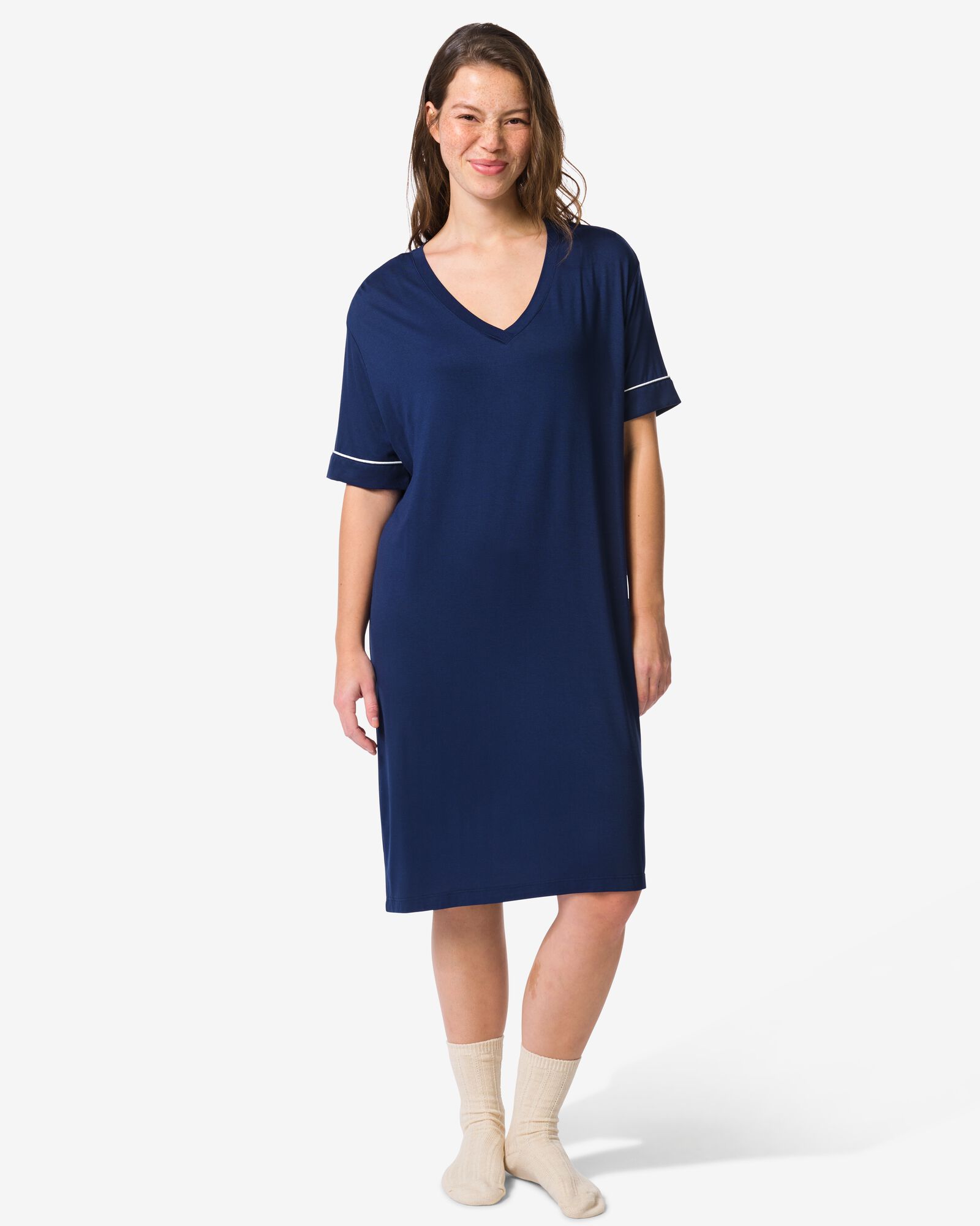chemise de nuit femme viscose bleu fonc&eacute; - 23410326DARKBLUE - HEMA