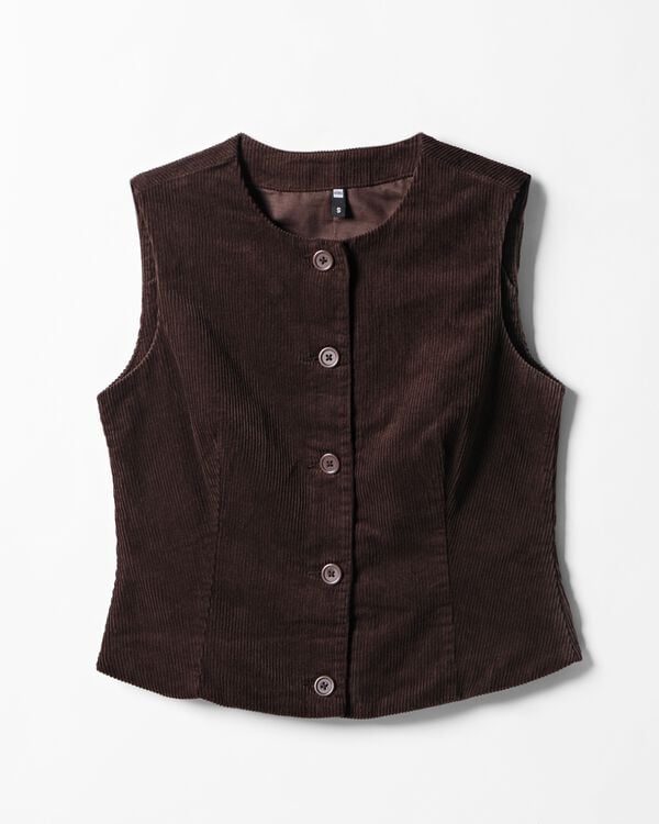 damesgilet Bodi rib bruin bruin - 36215240BROWN - HEMA