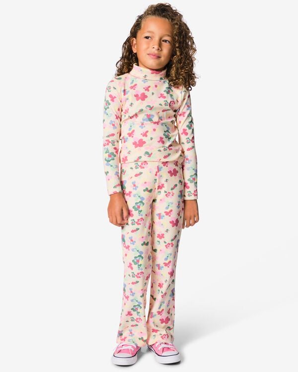 Kinderleggings, Bootcut, gerippt, Blumen rosa rosa - 30888138PINK - HEMA